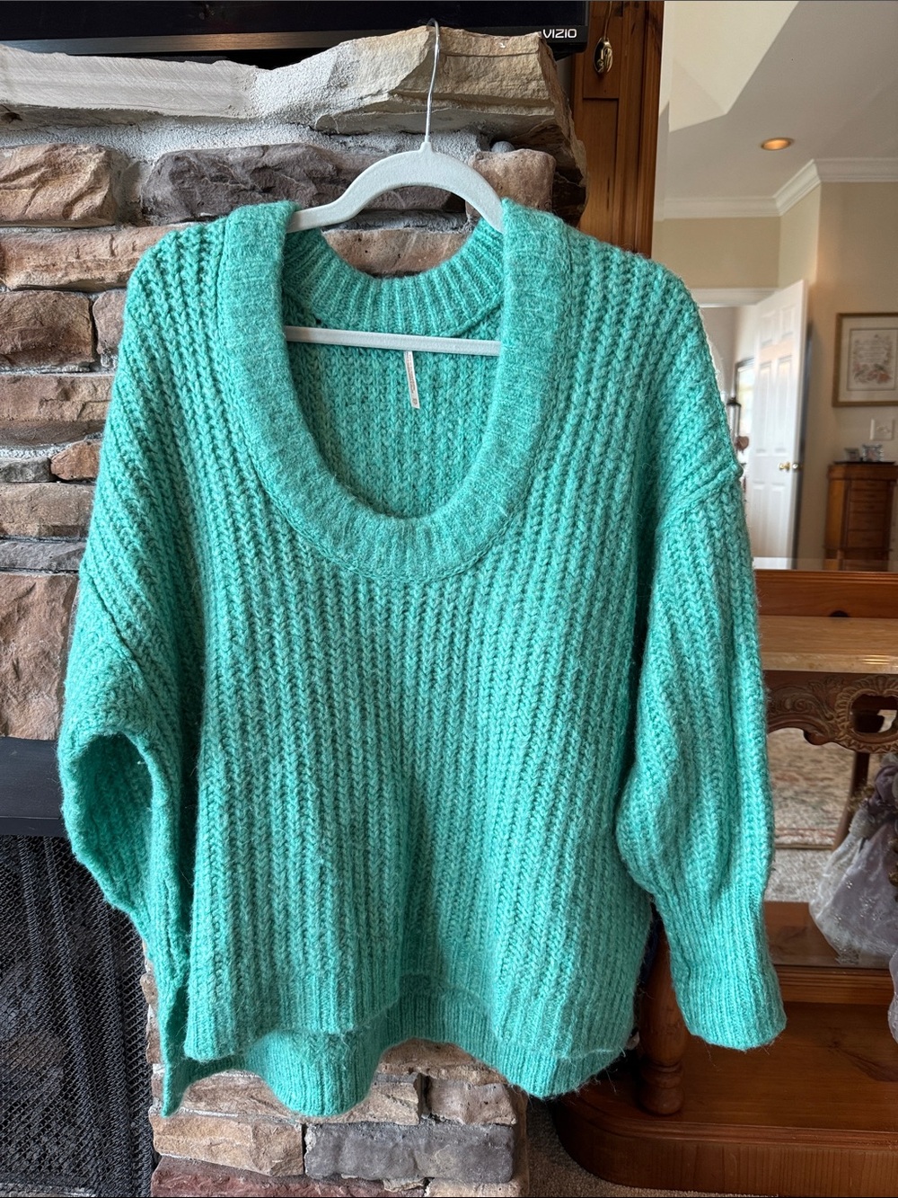 Free People Mint Scoop Neck Chunky Knit Sweater